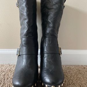 Black studded heeled boots